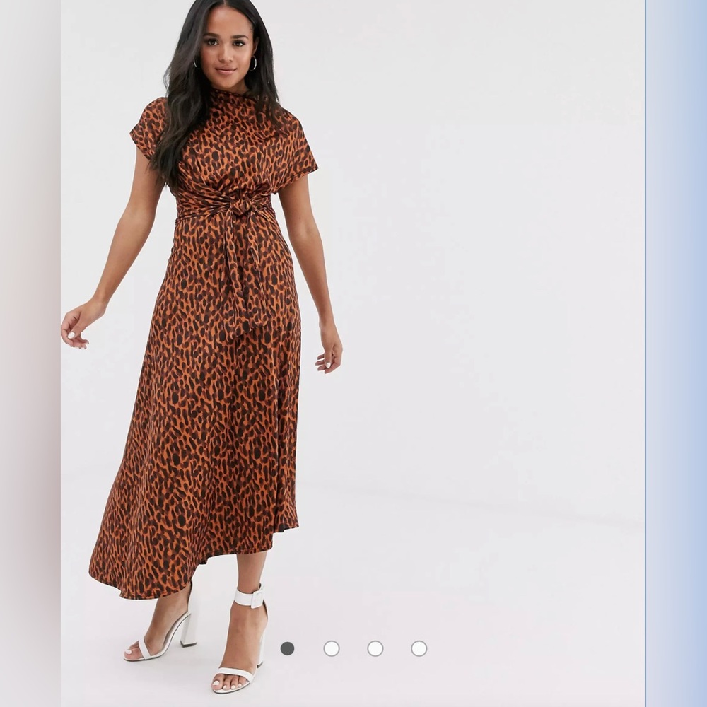 ASOS DESIGN cowl neck tie waist midi dress in tortoise shell print